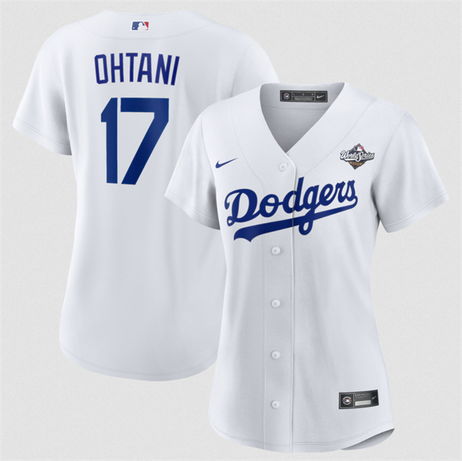 Women's Los Angeles Dodgers #17 Shohei Ohtani White 2025 World Series Home Cool Base Stitched Baseball Jersey(Run Small) Women's Los Angeles Dodgers #17 Shohei Ohtani White 2025 World Series Home Cool Base Stitched Baseball Jersey(Run Small)