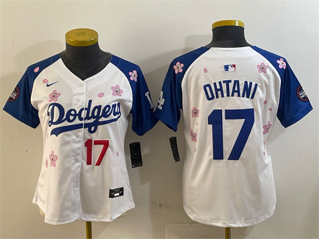 Women's Los Angeles Dodgers #17 Shohei Ohtani White Royal 2025 Tokyo Series Limited Stitched Baseball Jersey(Run Small)