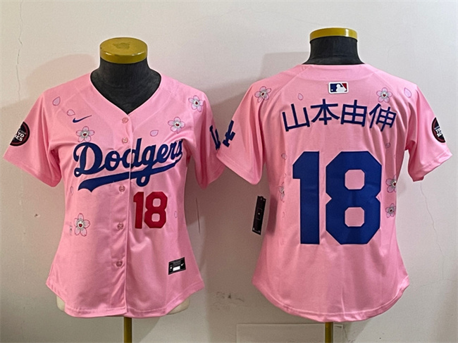 Women's Los Angeles Dodgers #18 山本由伸 Pink 2025 Tokyo Series Limited Stitched Baseball Jersey(Run Small) Women's Los Angeles Dodgers #18 山本由伸 Pink 2025 Tokyo Series Limited Stitched Baseball Jersey(Run Small)
