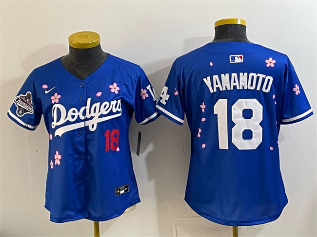 Women's Los Angeles Dodgers #18 Yoshinobu Yamamoto Royal 2025 World Series Champions Patch Tokyo Series Limited Stitched Baseball Jersey(Run Small) Women's Los Angeles Dodgers #18 Yoshinobu Yamamoto Royal 2025 World Series Champions Patch Tokyo Series Limited Stitched Baseball Jersey(Run Small)