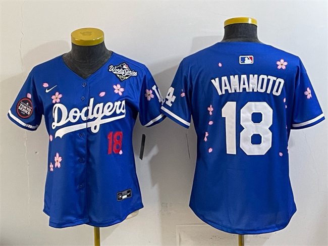 Women's Los Angeles Dodgers #18 Yoshinobu Yamamoto Royal 2025 World Series Patch Tokyo Series Limited Stitched Baseball Jersey(Run Small) Women's Los Angeles Dodgers #18 Yoshinobu Yamamoto Royal 2025 World Series Patch Tokyo Series Limited Stitched Baseball Jersey(Run Small)
