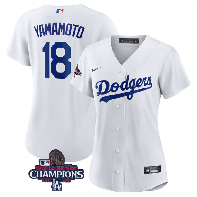 Women's Los Angeles Dodgers #18 Yoshinobu Yamamoto White 2024 World Series Champions Cool Base Stitched Baseball Jersey(Run Small) Women's Los Angeles Dodgers #18 Yoshinobu Yamamoto White 2024 World Series Champions Cool Base Stitched Baseball Jersey(Run Small)