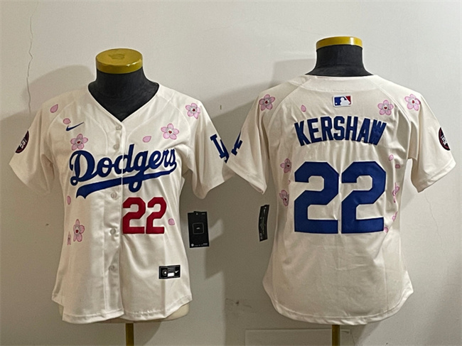 Women's Los Angeles Dodgers #22 Clayton Kershaw Cream 2025 Tokyo Series Limited Stitched Baseball Jersey(Run Small)