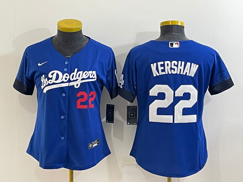 Women's Los Angeles Dodgers #22 Clayton Kershaw Royal City Connect Stitched Baseball Jersey(Run Small) Women's Los Angeles Dodgers #22 Clayton Kershaw Royal City Connect Stitched Baseball Jersey(Run Small)