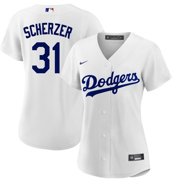 Women's Los Angeles Dodgers #31 Max Scherzer White Home Jersey Women's Los Angeles Dodgers #31 Max Scherzer White Home Jersey