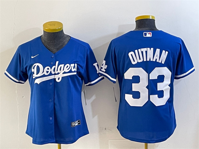 Women's Los Angeles Dodgers #33 James Outman Royal Cool Base Stitched Baseball Jersey(Run Small) Women's Los Angeles Dodgers #33 James Outman Royal Cool Base Stitched Baseball Jersey(Run Small)