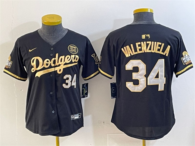 Women's Los Angeles Dodgers #34 Fernando Valenzuela Black Gold 2024 World Series With Fernando Patch Vapor Limited Stitched Baseball Jersey(Run Small) Women's Los Angeles Dodgers #34 Fernando Valenzuela Black Gold 2024 World Series With Fernando Patch Vapor Limited Stitched Baseball Jersey(Run Small)