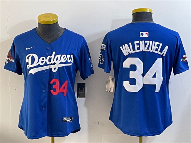 Women's Los Angeles Dodgers #34 Toro Valenzuela Royal 2024 World Series Champions With Fernando Memorial Patch Alternate Limited Stitched Baseball Jersey(Run Small) Women's Los Angeles Dodgers #34 Toro Valenzuela Royal 2024 World Series Champions With Fernando Memorial Patch Alternate Limited Stitched Baseball Jersey(Run Small)