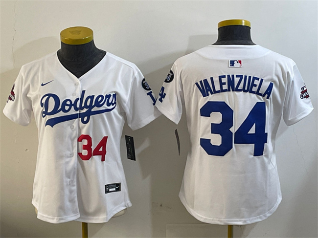 Women's Los Angeles Dodgers #34 Toro Valenzuela White 2024 World Series Champions With Fernando Memorial Patch Home Limited Stitched Baseball Jersey(Run Small) Women's Los Angeles Dodgers #34 Toro Valenzuela White 2024 World Series Champions With Fernando Memorial Patch Home Limited Stitched Baseball Jersey(Run Small)