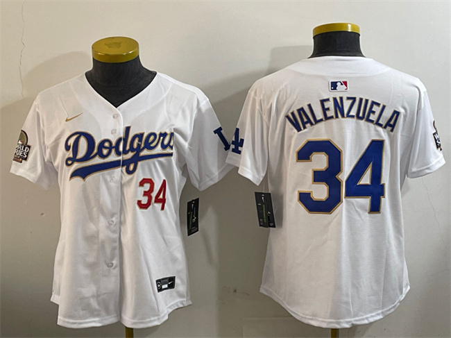 Women's Los Angeles Dodgers #34 Toro Valenzuela White Gold 2024 World Series Home Limited Stitched Baseball Jersey(Run Small) Women's Los Angeles Dodgers #34 Toro Valenzuela White Gold 2024 World Series Home Limited Stitched Baseball Jersey(Run Small)