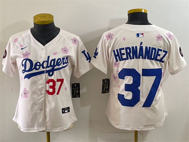 Women's Los Angeles Dodgers #37 Teoscar Hernández Cream 2025 Tokyo Series Limited Stitched Baseball Jersey(Run Small)