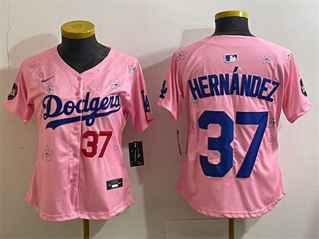 Women's Los Angeles Dodgers #37 Teoscar Hernández Pink 2025 Tokyo Series Limited Stitched Baseball Jersey(Run Small)