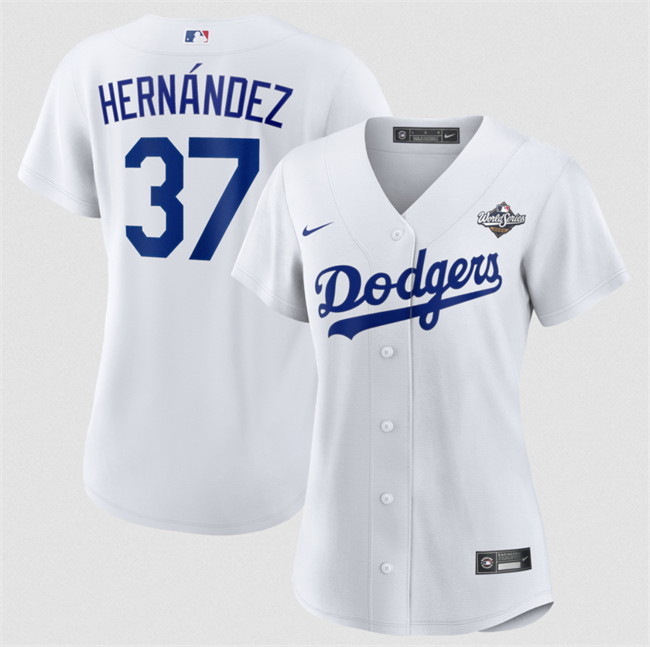 Women's Los Angeles Dodgers #37 Teoscar Hernández White 2025 World Series Home Cool Base Stitched Baseball Jersey(Run Small) Women's Los Angeles Dodgers #37 Teoscar Hernández White 2025 World Series Home Cool Base Stitched Baseball Jersey(Run Small)