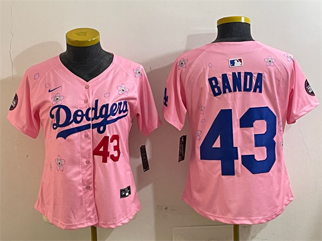 Women's Los Angeles Dodgers #43 Anthony Banda Pink 2025 Tokyo Series Limited Stitched Baseball Jersey(Run Small)