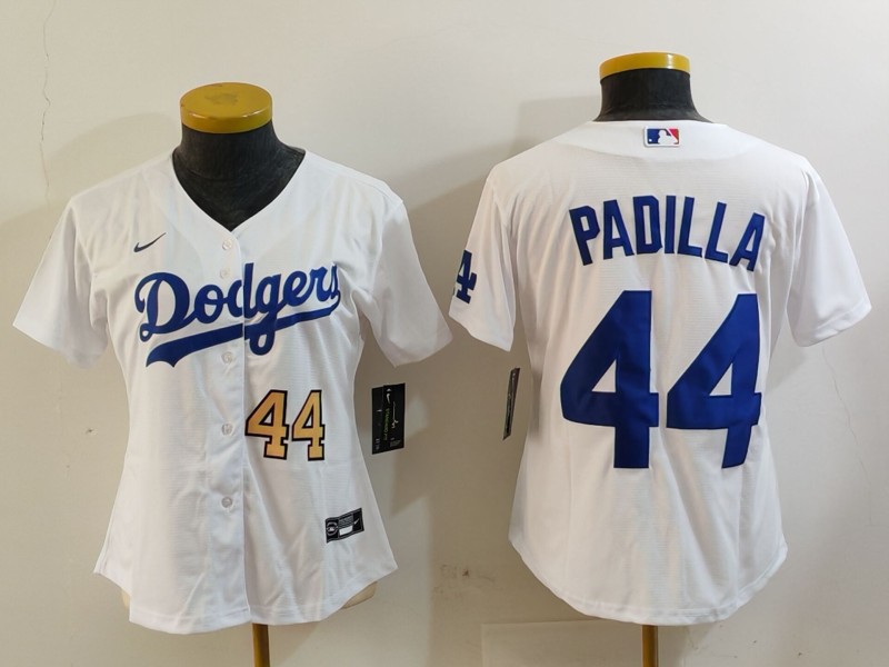 Women's Los Angeles Dodgers #44 Vicente Padilla White Stitched Jersey(Run Small) 1 Women's Los Angeles Dodgers #44 Vicente Padilla White Stitched Jersey(Run Small) 1