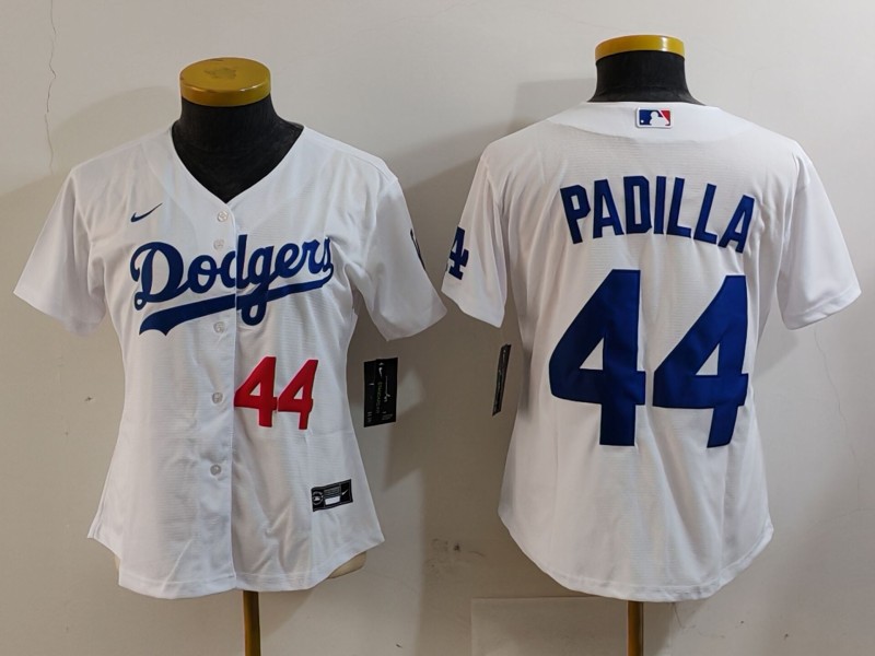 Women's Los Angeles Dodgers #44 Vicente Padilla White Stitched Jersey(Run Small) 2 Women's Los Angeles Dodgers #44 Vicente Padilla White Stitched Jersey(Run Small) 2
