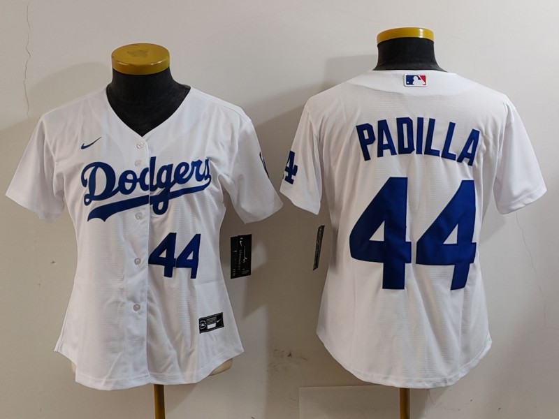 Women's Los Angeles Dodgers #44 Vicente Padilla White Stitched Jersey(Run Small) 3 Women's Los Angeles Dodgers #44 Vicente Padilla White Stitched Jersey(Run Small) 3