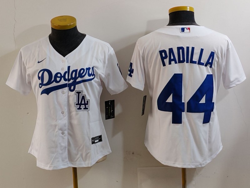Women's Los Angeles Dodgers #44 Vicente Padilla White Stitched Jersey(Run Small) 5 Women's Los Angeles Dodgers #44 Vicente Padilla White Stitched Jersey(Run Small) 5