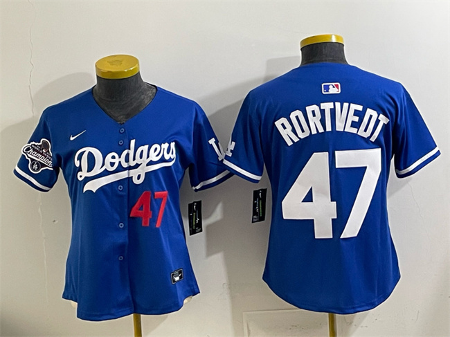 Women's Los Angeles Dodgers #47 Ben Rortvedt Royal 2025 World Series Champions Limited Stitched Baseball Jersey(Run Small) Women's Los Angeles Dodgers #47 Ben Rortvedt Royal 2025 World Series Champions Limited Stitched Baseball Jersey(Run Small)