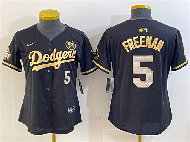 Women's Los Angeles Dodgers #5 Freddie Freeman Black Gold 2024 World Series With Fernando Patch Vapor Limited Stitched Baseball Jersey(Run Small) Women's Los Angeles Dodgers #5 Freddie Freeman Black Gold 2024 World Series With Fernando Patch Vapor Limited Stitched Baseball Jersey(Run Small)