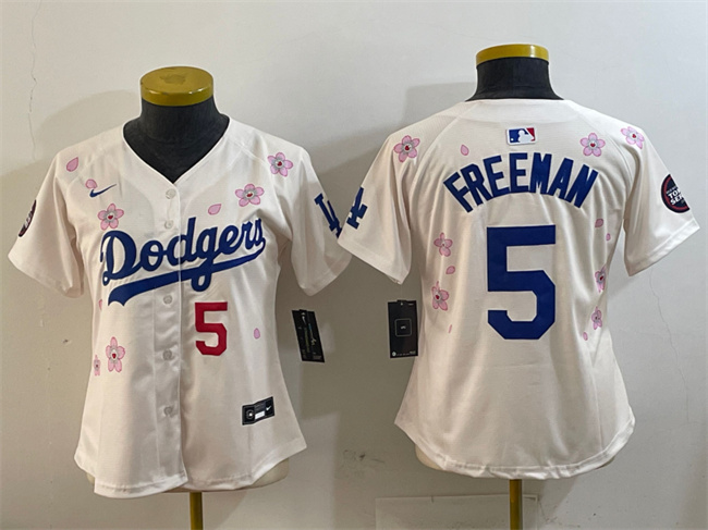 Women's Los Angeles Dodgers #5 Freddie Freeman Cream 2025 Tokyo Series Limited Stitched Baseball Jersey(Run Small)