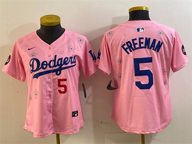 Women's Los Angeles Dodgers #5 Freddie Freeman Pink 2025 Tokyo Series Limited Stitched Baseball Jersey(Run Small)