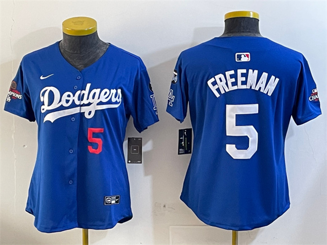Women's Los Angeles Dodgers #5 Freddie Freeman Royal 2024 World Series Champions With Fernando Memorial Patch Alternate Limited Stitched Baseball Jersey(Run Small) Women's Los Angeles Dodgers #5 Freddie Freeman Royal 2024 World Series Champions With Fernando Memorial Patch Alternate Limited Stitched Baseball Jersey(Run Small)