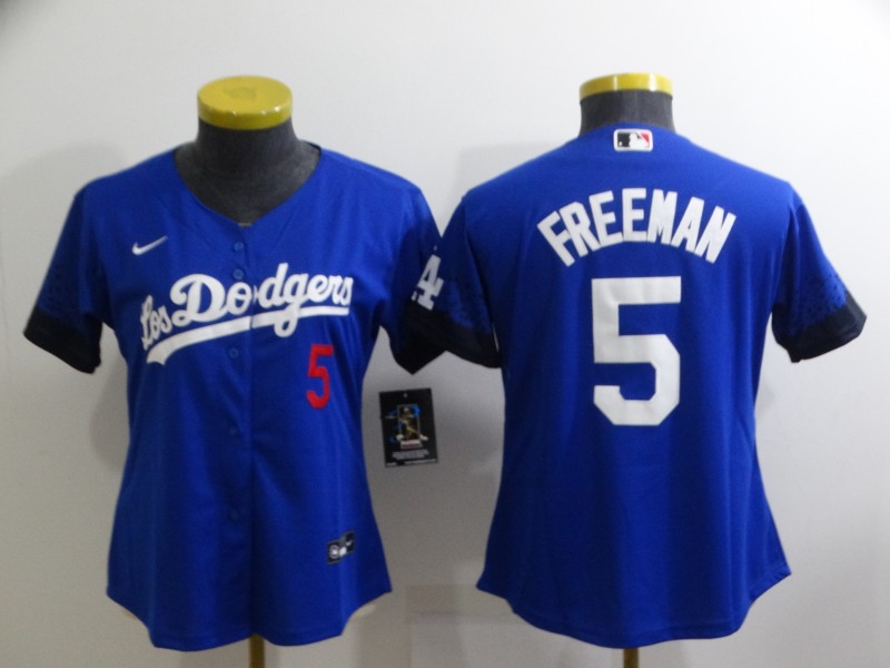 Women's Los Angeles Dodgers #5 Freddie Freeman Royal City Connect Cool Base Stitched