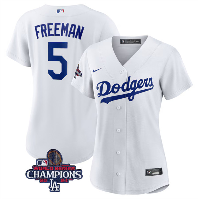 Women's Los Angeles Dodgers #5 Freddie Freeman White 2024 World Series Champions Cool Base Stitched Baseball Jersey(Run Small) Women's Los Angeles Dodgers #5 Freddie Freeman White 2024 World Series Champions Cool Base Stitched Baseball Jersey(Run Small)
