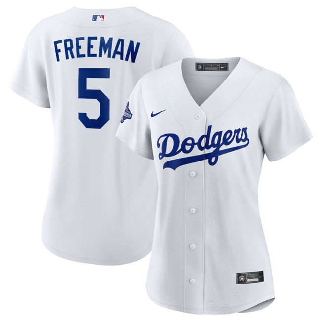 Women's Los Angeles Dodgers #5 Freddie Freeman White 2025 World Series Champions Home Cool Base Stitched Baseball Jersey(Run Small) 1 Women's Los Angeles Dodgers #5 Freddie Freeman White 2025 World Series Champions Home Cool Base Stitched Baseball Jersey(Run Small) 1