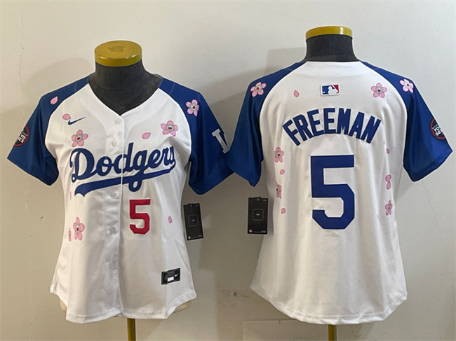 Women's Los Angeles Dodgers #5 Freddie Freeman White Royal 2025 Tokyo Series Limited Stitched Baseball Jersey(Run Small) Women's Los Angeles Dodgers #5 Freddie Freeman White Royal 2025 Tokyo Series Limited Stitched Baseball Jersey(Run Small)