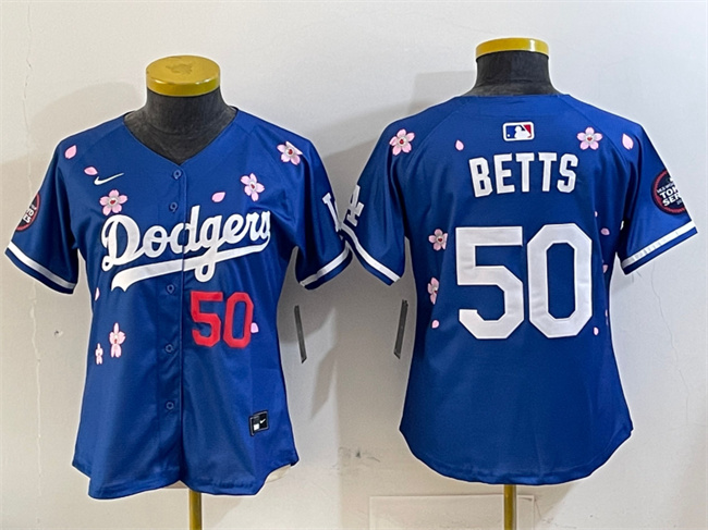 Women's Los Angeles Dodgers #50 Mookie Betts Royal 2025 Tokyo Series Limited Stitched Baseball Jersey(Run Small) Women's Los Angeles Dodgers #50 Mookie Betts Royal 2025 Tokyo Series Limited Stitched Baseball Jersey(Run Small)