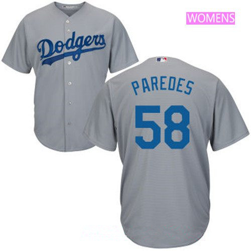 Women's Los Angeles Dodgers #58 Edward Paredes Gray Stitched MLB Majestic Cool Base Jersey 