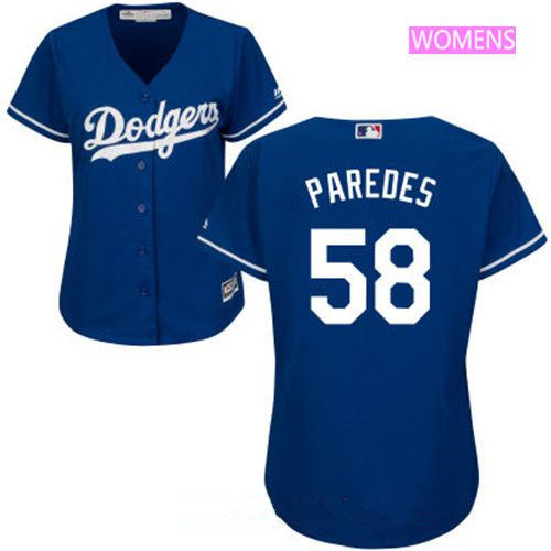 Women's Los Angeles Dodgers #58 Edward Paredes Royal Blue Stitched MLB Majestic Cool Base Jersey 
