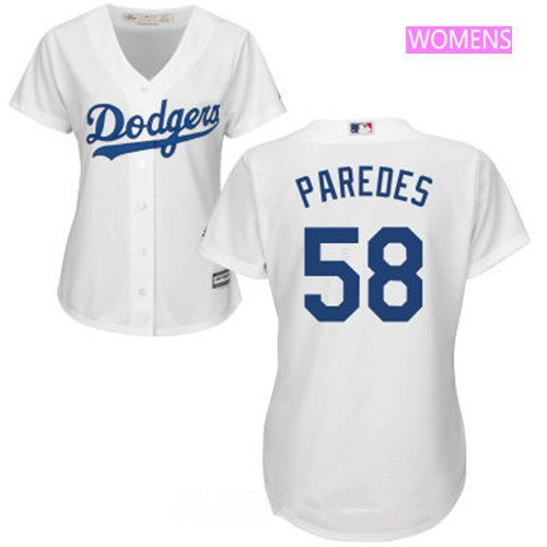 Women's Los Angeles Dodgers #58 Edward Paredes White Home Stitched MLB Majestic Cool Base Jersey 