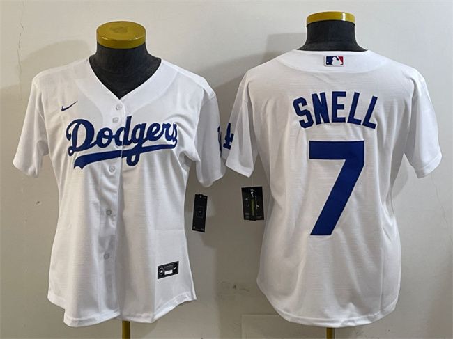 Women's Los Angeles Dodgers #7 Blake Snell White Cool Base Stitched Baseball Jersey(Run Small) Women's Los Angeles Dodgers #7 Blake Snell White Cool Base Stitched Baseball Jersey(Run Small)