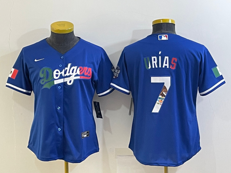 Women's Los Angeles Dodgers #7 Julio Urias Royal Mexico Cool Base Stitched Jersey(Run Small) S