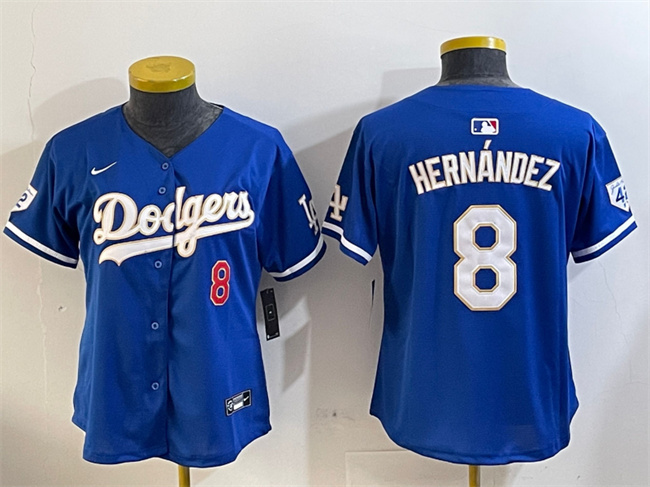 Women's Los Angeles Dodgers #8 Enrique Hernández Blue 2024 Jackie Robinson Patch Limited Stitched Baseball Jersey(Run Small) Women's Los Angeles Dodgers #8 Enrique Hernández Blue 2024 Jackie Robinson Patch Limited Stitched Baseball Jersey(Run Small)