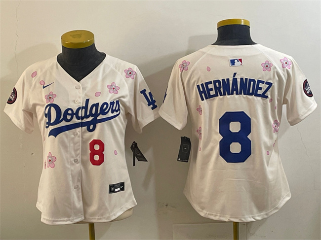 Women's Los Angeles Dodgers #8 Enrique Hernández Cream 2025 Tokyo Series Limited Stitched Baseball Jersey(Run Small) Women's Los Angeles Dodgers #8 Enrique Hernández Cream 2025 Tokyo Series Limited Stitched Baseball Jersey(Run Small)