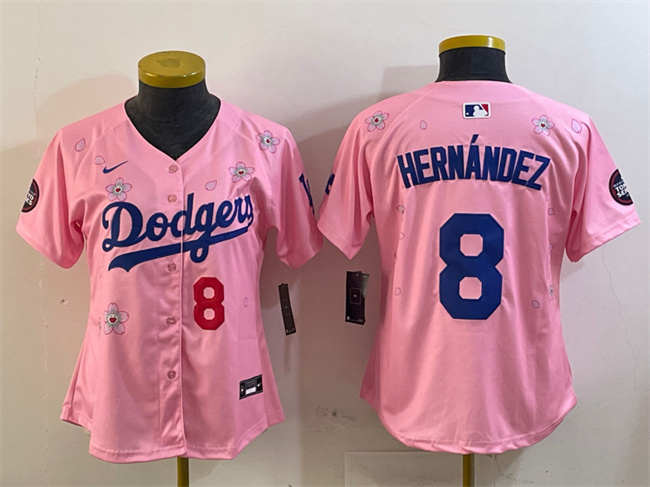 Women's Los Angeles Dodgers #8 Enrique Hernández Pink 2025 Tokyo Series Limited Stitched Baseball Jersey(Run Small) Women's Los Angeles Dodgers #8 Enrique Hernández Pink 2025 Tokyo Series Limited Stitched Baseball Jersey(Run Small)