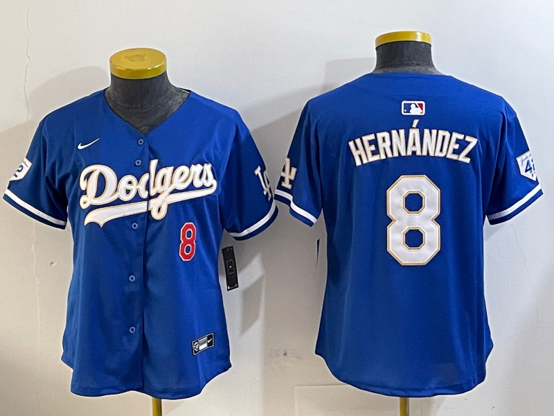 Women's Los Angeles Dodgers #8 Enrique Hernández Royal 2024 Jackie Robinson Patch Limited Stitched Jersey Women's Los Angeles Dodgers #8 Enrique Hernández Royal 2024 Jackie Robinson Patch Limited Stitched Jersey
