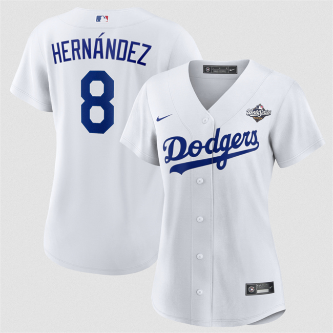 Women's Los Angeles Dodgers #8 Enrique Hernández White 2025 World Series Home Cool Base Limited Stitched Baseball Jersey(Run Small) Women's Los Angeles Dodgers #8 Enrique Hernández White 2025 World Series Home Cool Base Limited Stitched Baseball Jersey(Run Small)