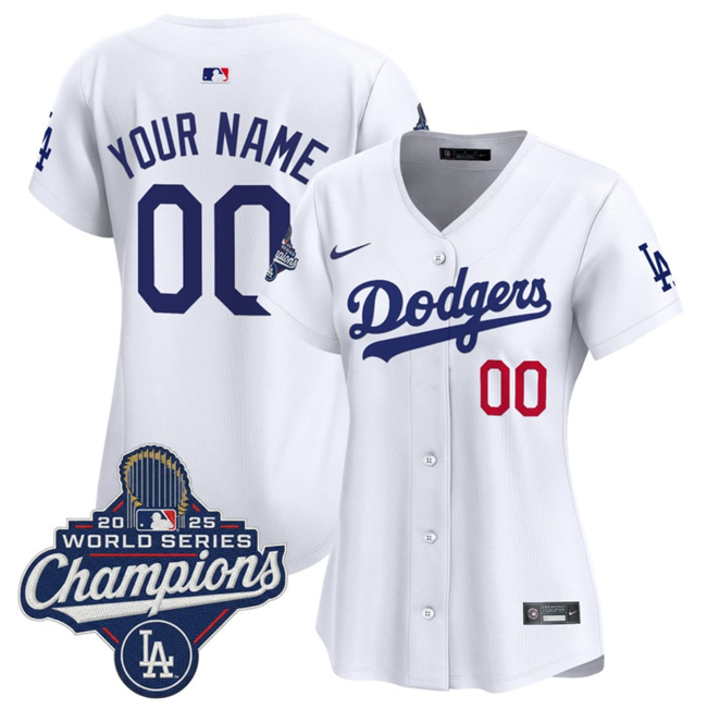 Women's Los Angeles Dodgers Active Player Custom White 2025 World Series Champions Home Cool Base Stitched Baseball Jersey(Run Small) Women's Los Angeles Dodgers Active Player Custom White 2025 World Series Champions Home Cool Base Stitched Baseball Jersey(Run Small)