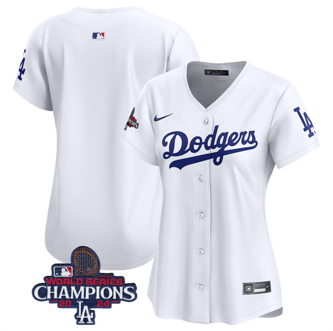Women's Los Angeles Dodgers Blank White 2024 World Series Champions Home Limited Stitched Baseball Jersey(Run Small) Women's Los Angeles Dodgers Blank White 2024 World Series Champions Home Limited Stitched Baseball Jersey(Run Small)