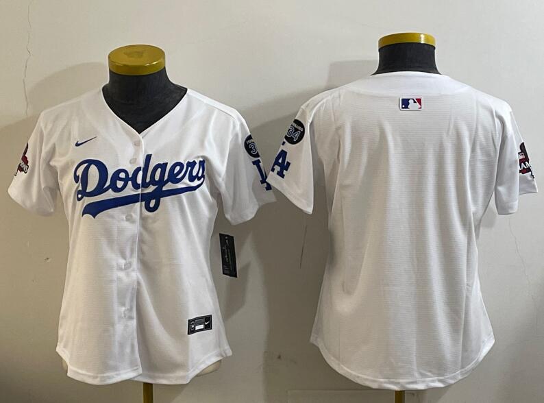 Women's Los Angeles Dodgers Blank White 2024 World Series Champions With Fernando Memorial Patch Home Limited Stitched Baseball Jersey(Run Small) Women's Los Angeles Dodgers Blank White 2024 World Series Champions With Fernando Memorial Patch Home Limited Stitched Baseball Jersey(Run Small)