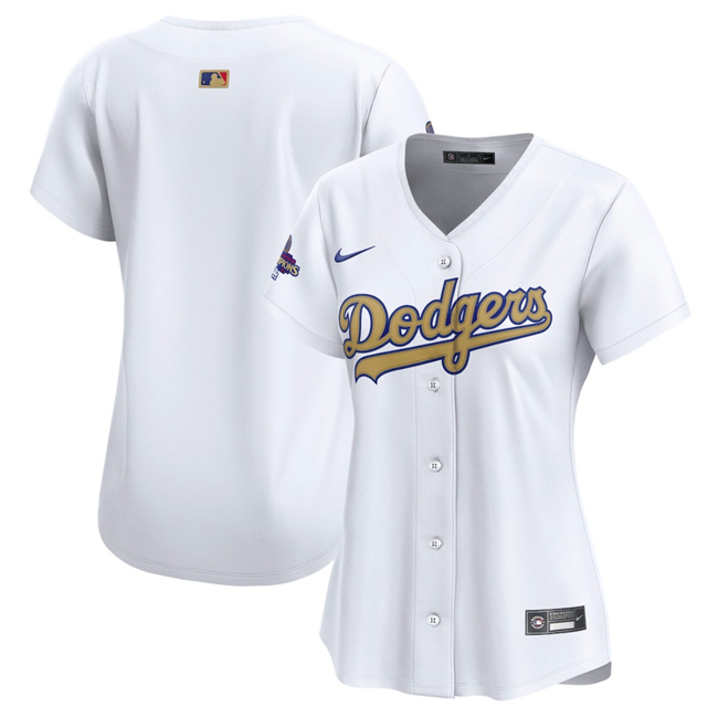 Women's Los Angeles Dodgers Blank White 2025 Gold Collection Limited Stitched Baseball Jersey(Run Small)