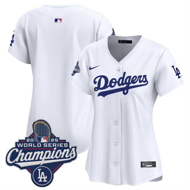 Women's Los Angeles Dodgers Blank White 2025 World Series Champions Home Cool Base Stitched Baseball Jersey(Run Small) Women's Los Angeles Dodgers Blank White 2025 World Series Champions Home Cool Base Stitched Baseball Jersey(Run Small)