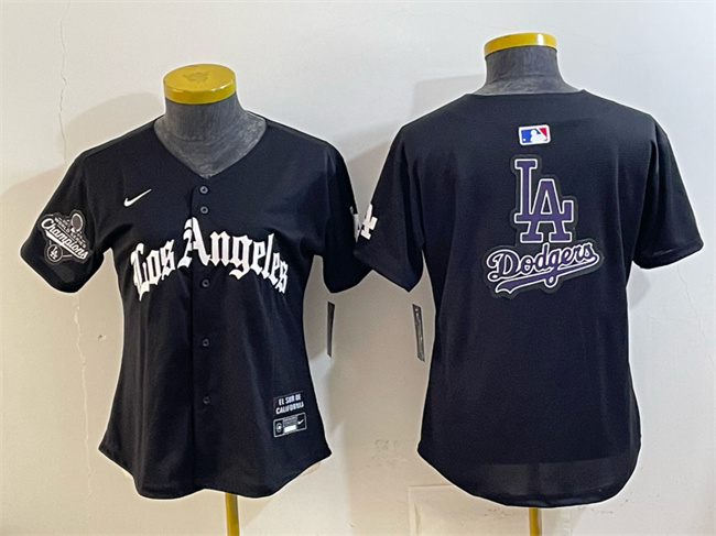 Women's Los Angeles Dodgers Team Big Logo Black 2025 World Series Champions LA Gothic Edition Limited Stitched Baseball Jersey(Run Small) Women's Los Angeles Dodgers Team Big Logo Black 2025 World Series Champions LA Gothic Edition Limited Stitched Baseball Jersey(Run Small)