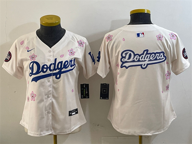 Women's Los Angeles Dodgers Team Big Logo Cream 2025 Tokyo Series Limited Stitched Baseball Jersey(Run Small)