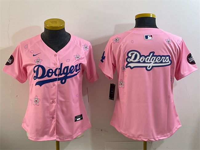 Women's Los Angeles Dodgers Team Big Logo Pink 2025 Tokyo Series Limited Stitched Baseball Jersey(Run Small)